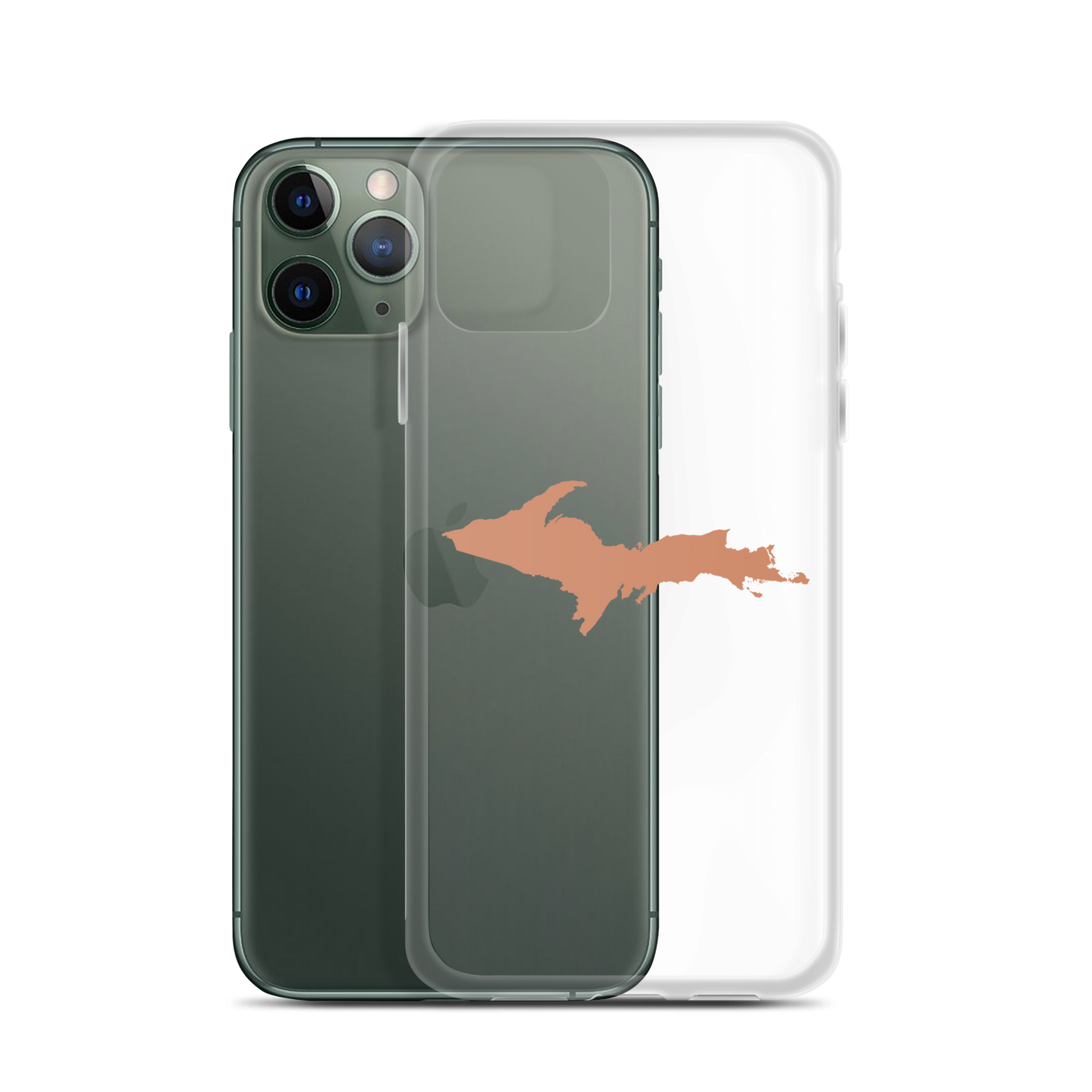 Michigan Upper Peninsula Clear iPhone Case (w/ Copper Color UP Outline)