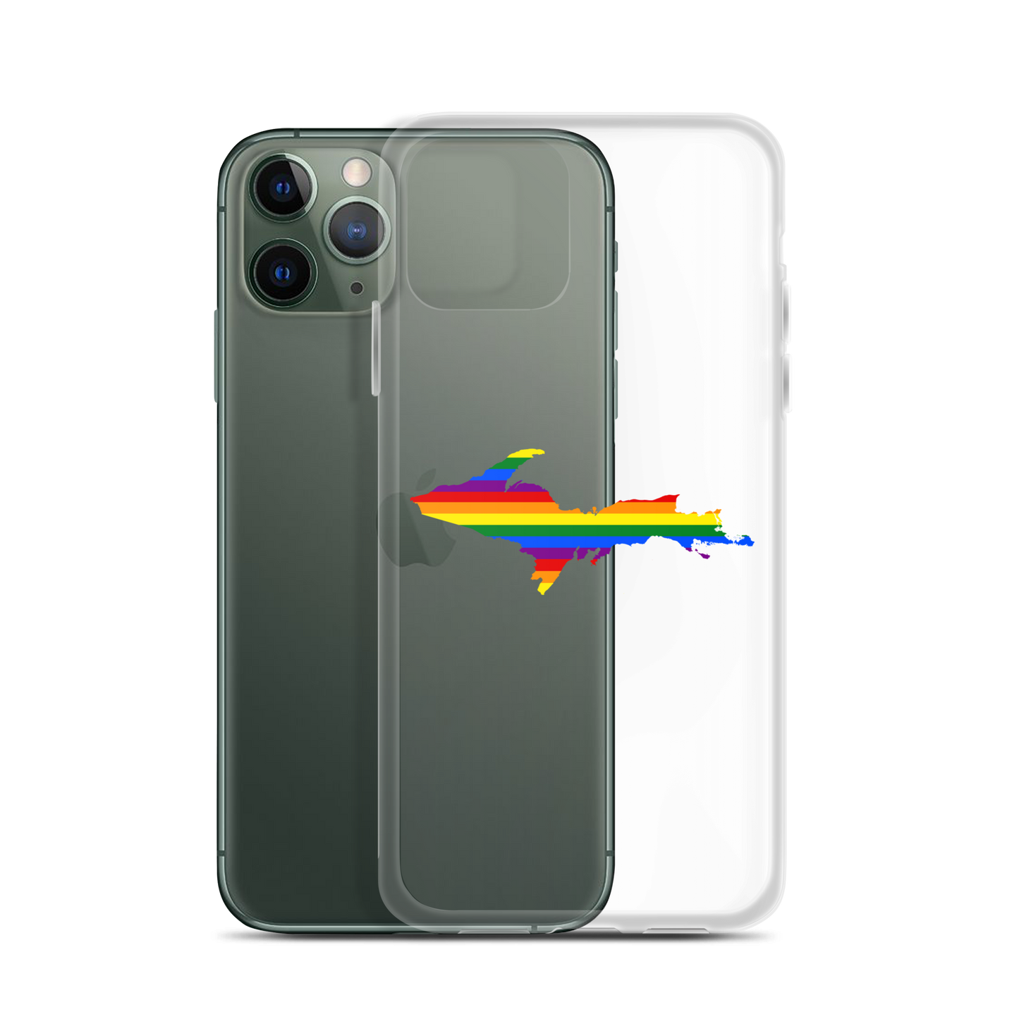 Michigan Upper Peninsula Clear iPhone Case (w/ UP Pride Flag Outline)