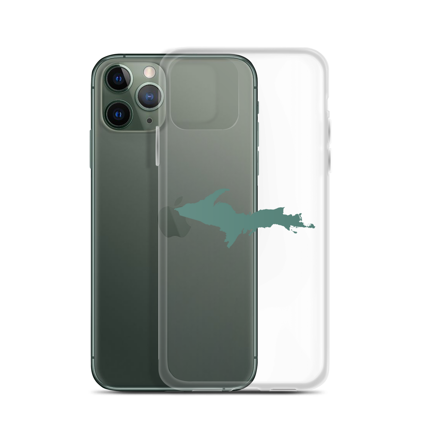 Michigan Upper Peninsula Clear iPhone Case (w/ Copper Green UP Outline)