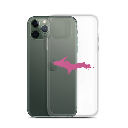 Michigan Upper Peninsula Clear iPhone Case (w/ Apple Blossom Pink UP Outline)