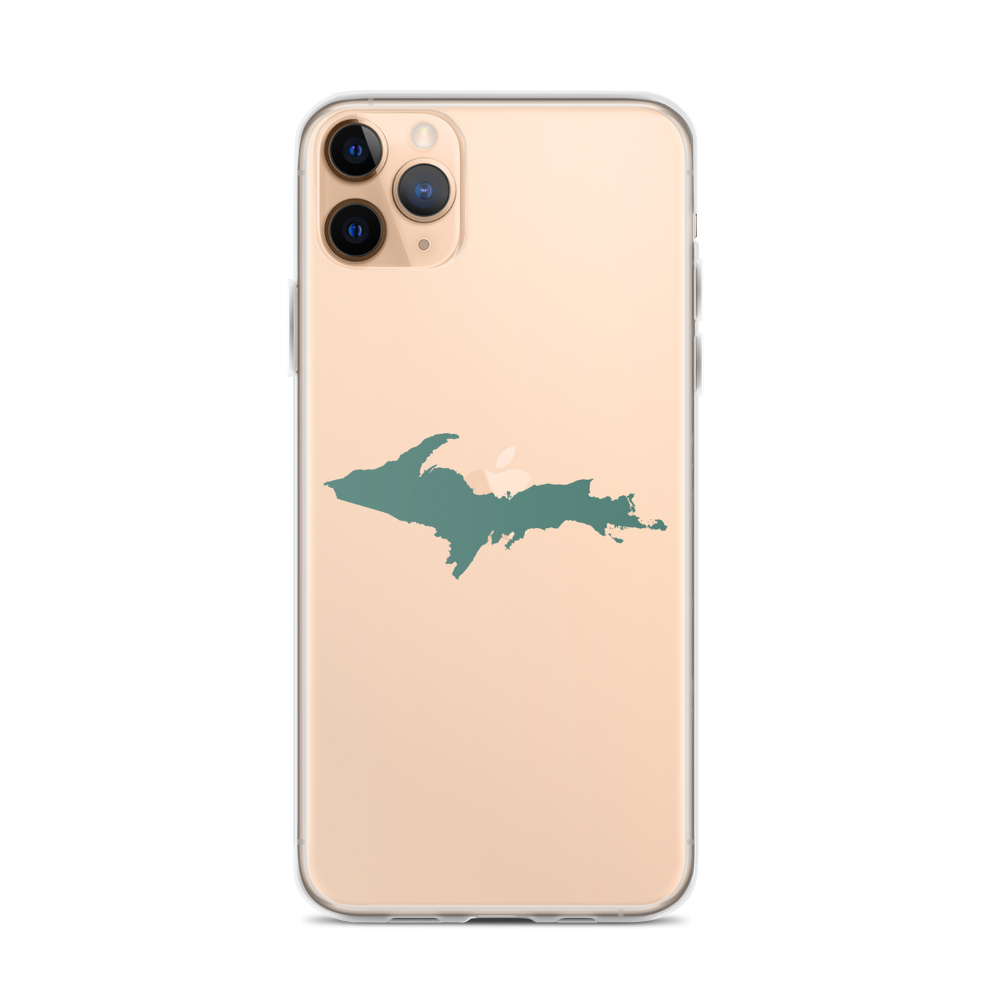 Michigan Upper Peninsula Clear iPhone Case (w/ Copper Green UP Outline)