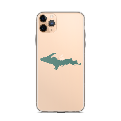 Michigan Upper Peninsula Clear iPhone Case (w/ Copper Green UP Outline)