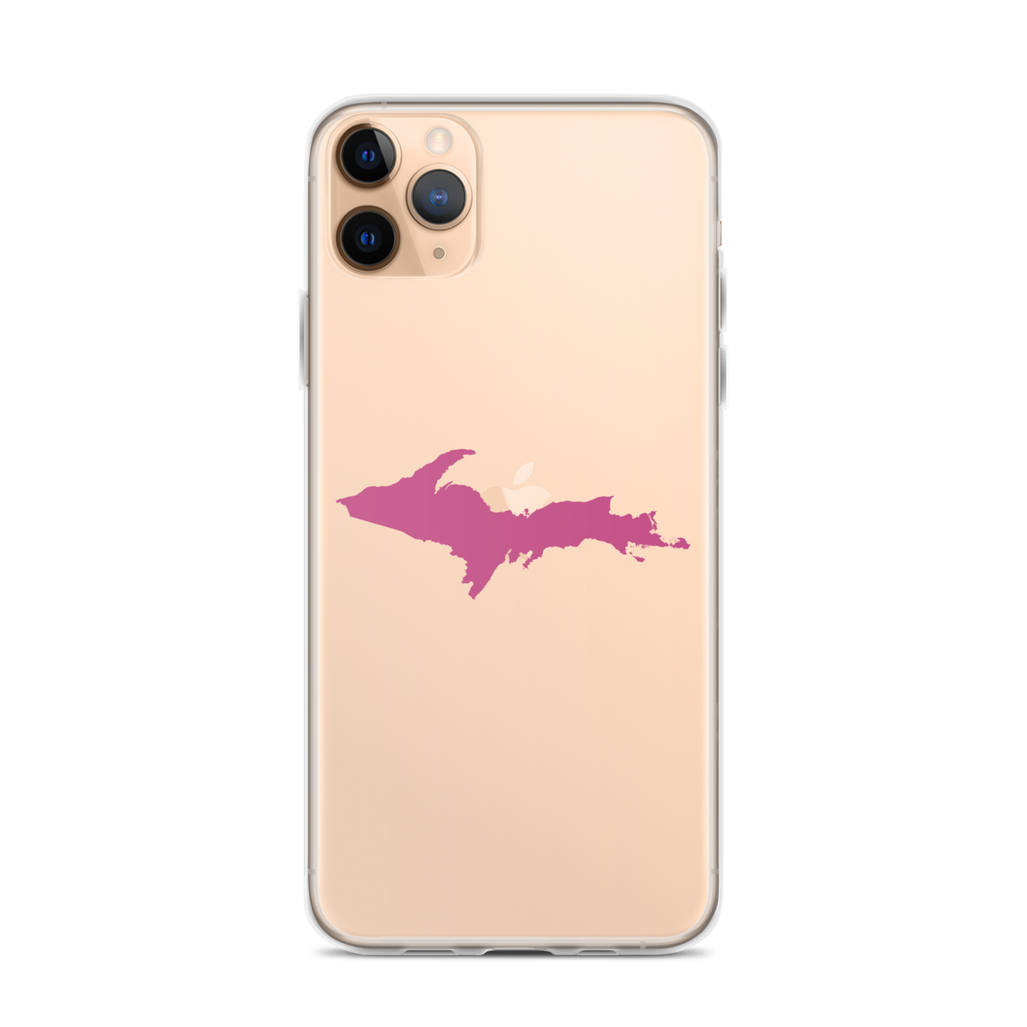 Michigan Upper Peninsula Clear iPhone Case (w/ Apple Blossom Pink UP Outline)