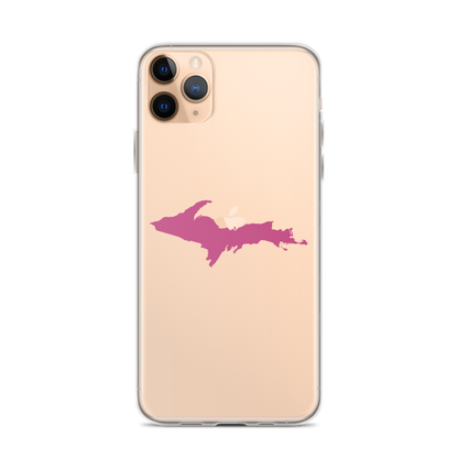 Michigan Upper Peninsula Clear iPhone Case (w/ Apple Blossom Pink UP Outline)