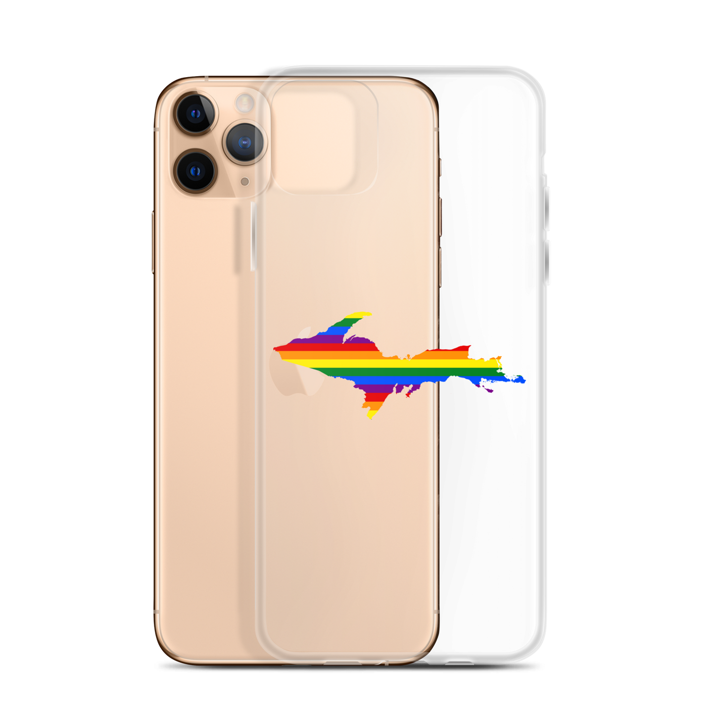 Michigan Upper Peninsula Clear iPhone Case (w/ UP Pride Flag Outline)