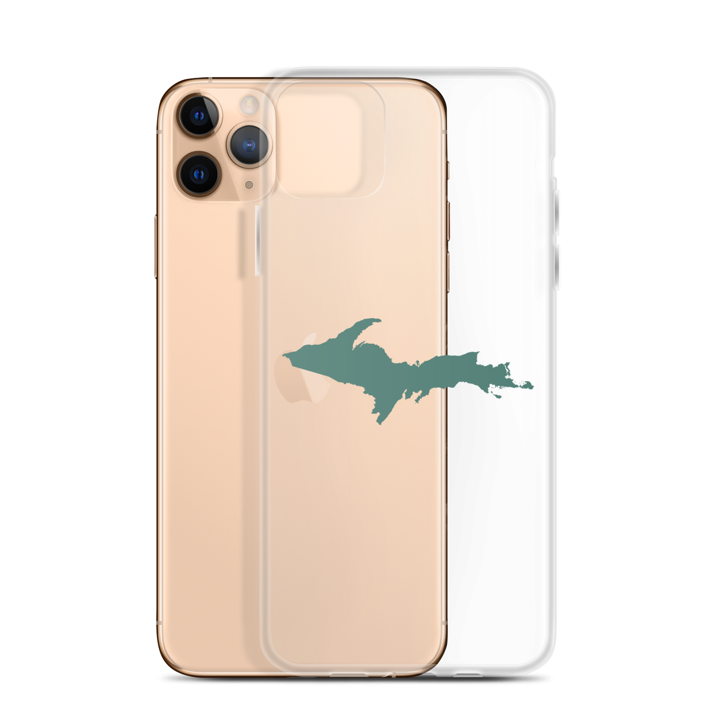 Michigan Upper Peninsula Clear iPhone Case (w/ Copper Green UP Outline)