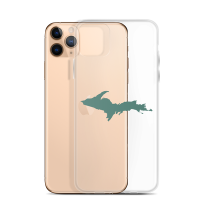 Michigan Upper Peninsula Clear iPhone Case (w/ Copper Green UP Outline)