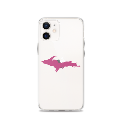 Michigan Upper Peninsula Clear iPhone Case (w/ Apple Blossom Pink UP Outline)