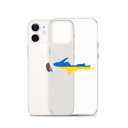 Michigan Upper Peninsula Clear iPhone Case (w/ UP Ukraine Flag Outline)