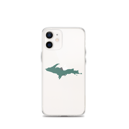 Michigan Upper Peninsula Clear iPhone Case (w/ Copper Green UP Outline)