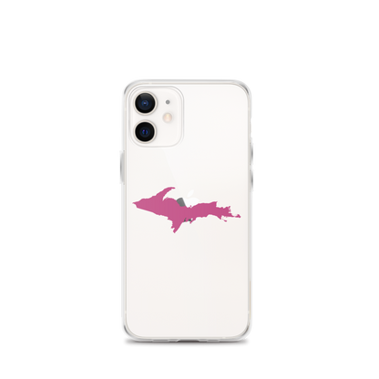 Michigan Upper Peninsula Clear iPhone Case (w/ Apple Blossom Pink UP Outline)