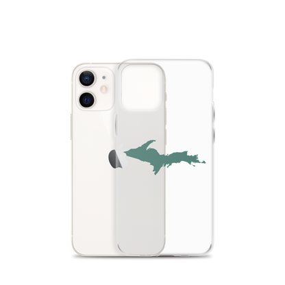 Michigan Upper Peninsula Clear iPhone Case (w/ Copper Green UP Outline)