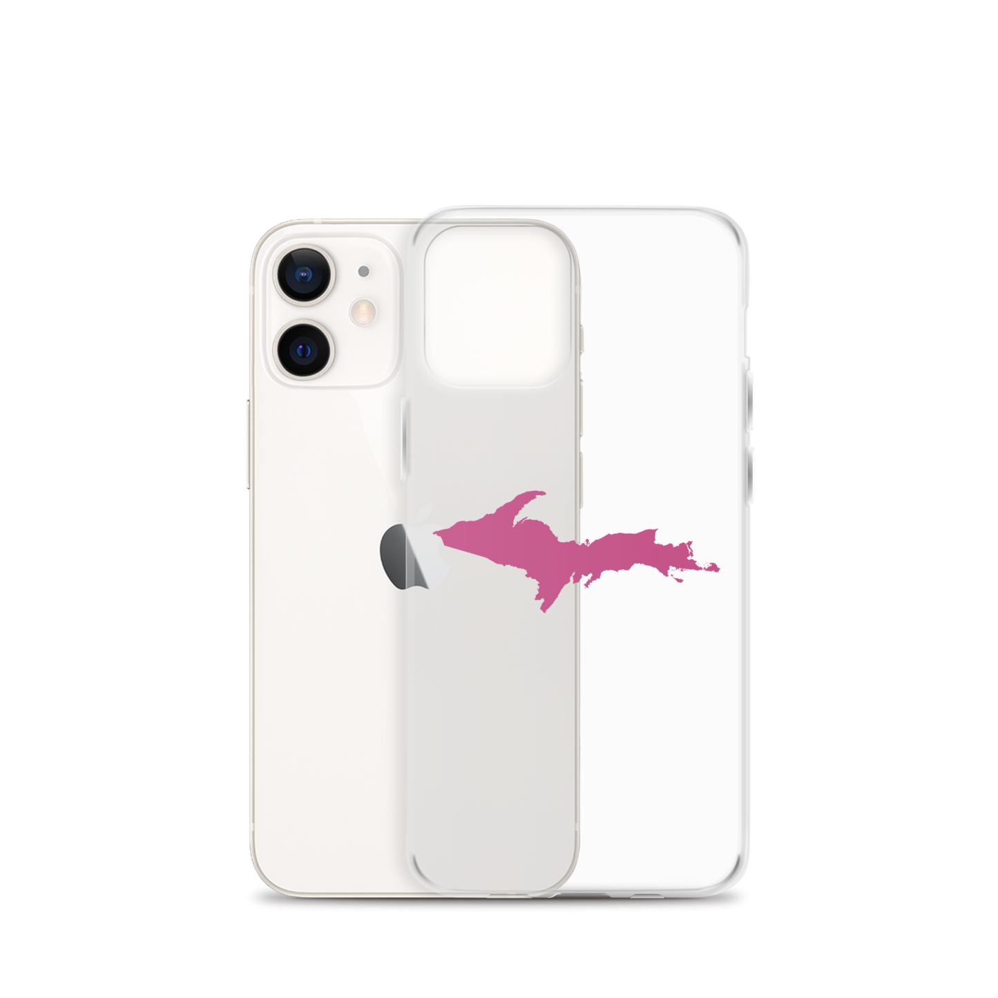 Michigan Upper Peninsula Clear iPhone Case (w/ Apple Blossom Pink UP Outline)