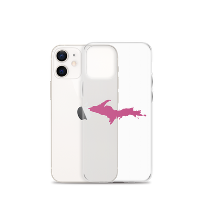 Michigan Upper Peninsula Clear iPhone Case (w/ Apple Blossom Pink UP Outline)