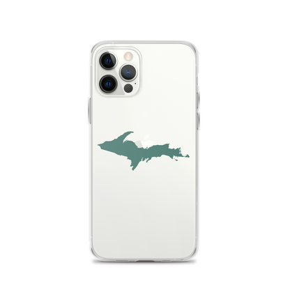 Michigan Upper Peninsula Clear iPhone Case (w/ Copper Green UP Outline)