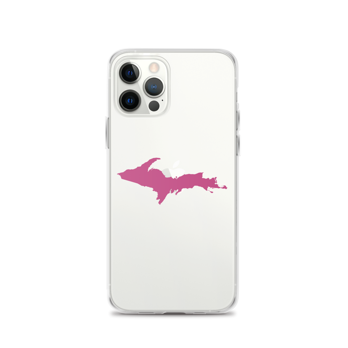 Michigan Upper Peninsula Clear iPhone Case (w/ Apple Blossom Pink UP Outline)