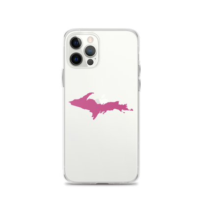 Michigan Upper Peninsula Clear iPhone Case (w/ Apple Blossom Pink UP Outline)