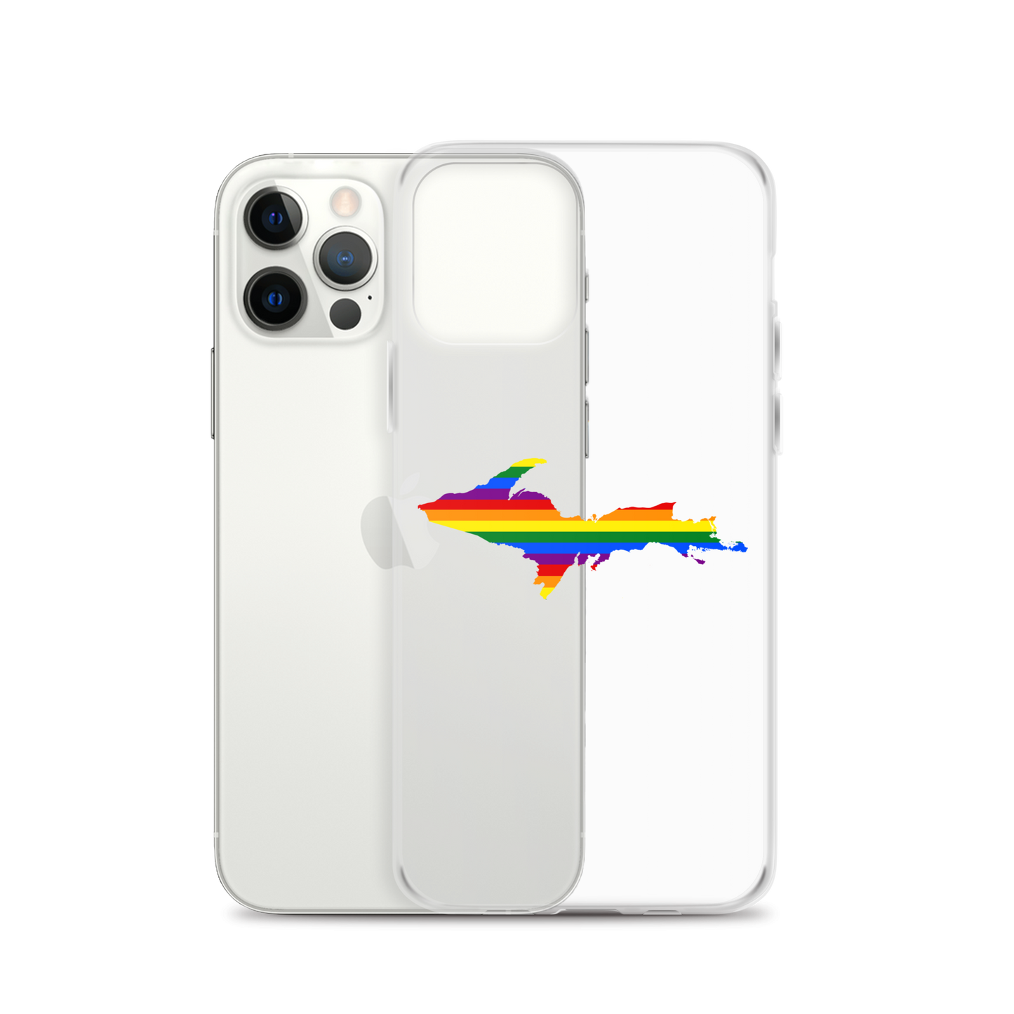 Michigan Upper Peninsula Clear iPhone Case (w/ UP Pride Flag Outline)