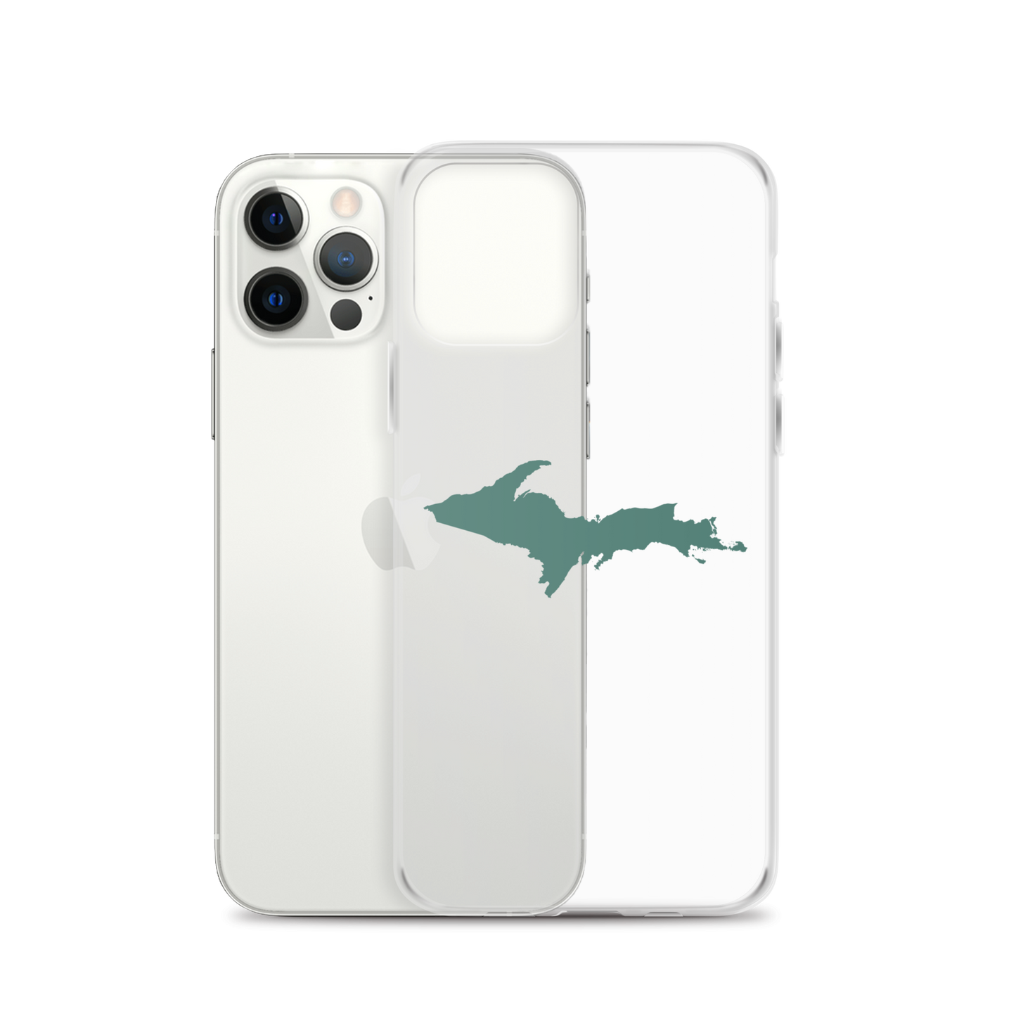 Michigan Upper Peninsula Clear iPhone Case (w/ Copper Green UP Outline)