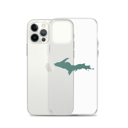 Michigan Upper Peninsula Clear iPhone Case (w/ Copper Green UP Outline)