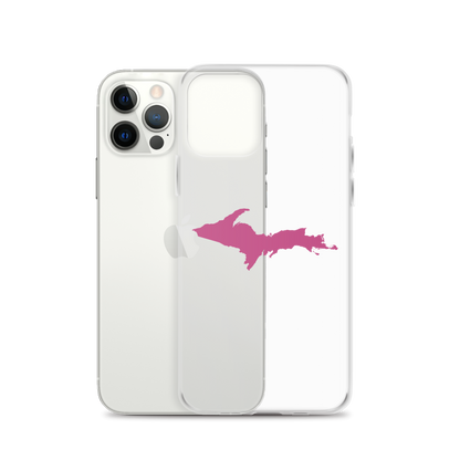 Michigan Upper Peninsula Clear iPhone Case (w/ Apple Blossom Pink UP Outline)