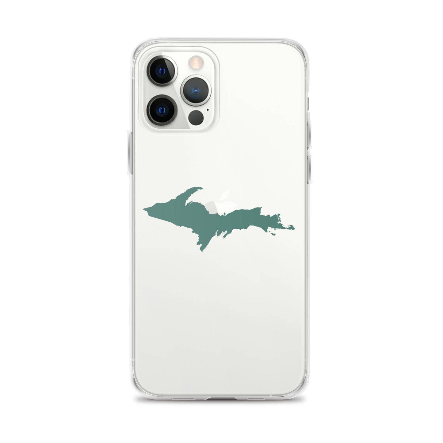 Michigan Upper Peninsula Clear iPhone Case (w/ Copper Green UP Outline)