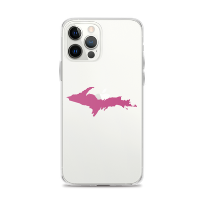 Michigan Upper Peninsula Clear iPhone Case (w/ Apple Blossom Pink UP Outline)