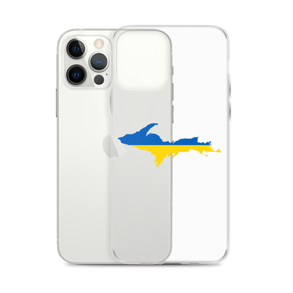 Michigan Upper Peninsula Clear iPhone Case (w/ UP Ukraine Flag Outline)