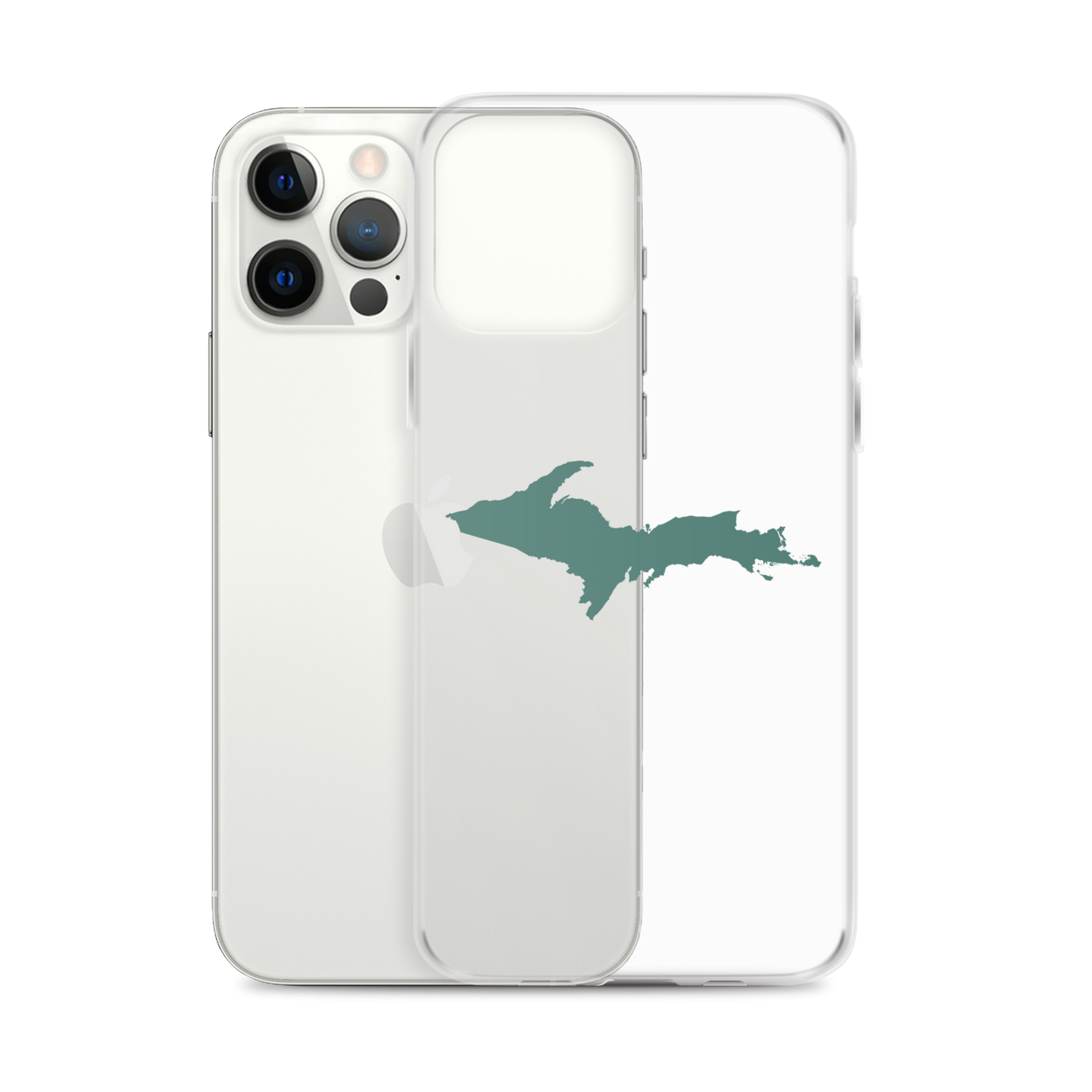 Michigan Upper Peninsula Clear iPhone Case (w/ Copper Green UP Outline)