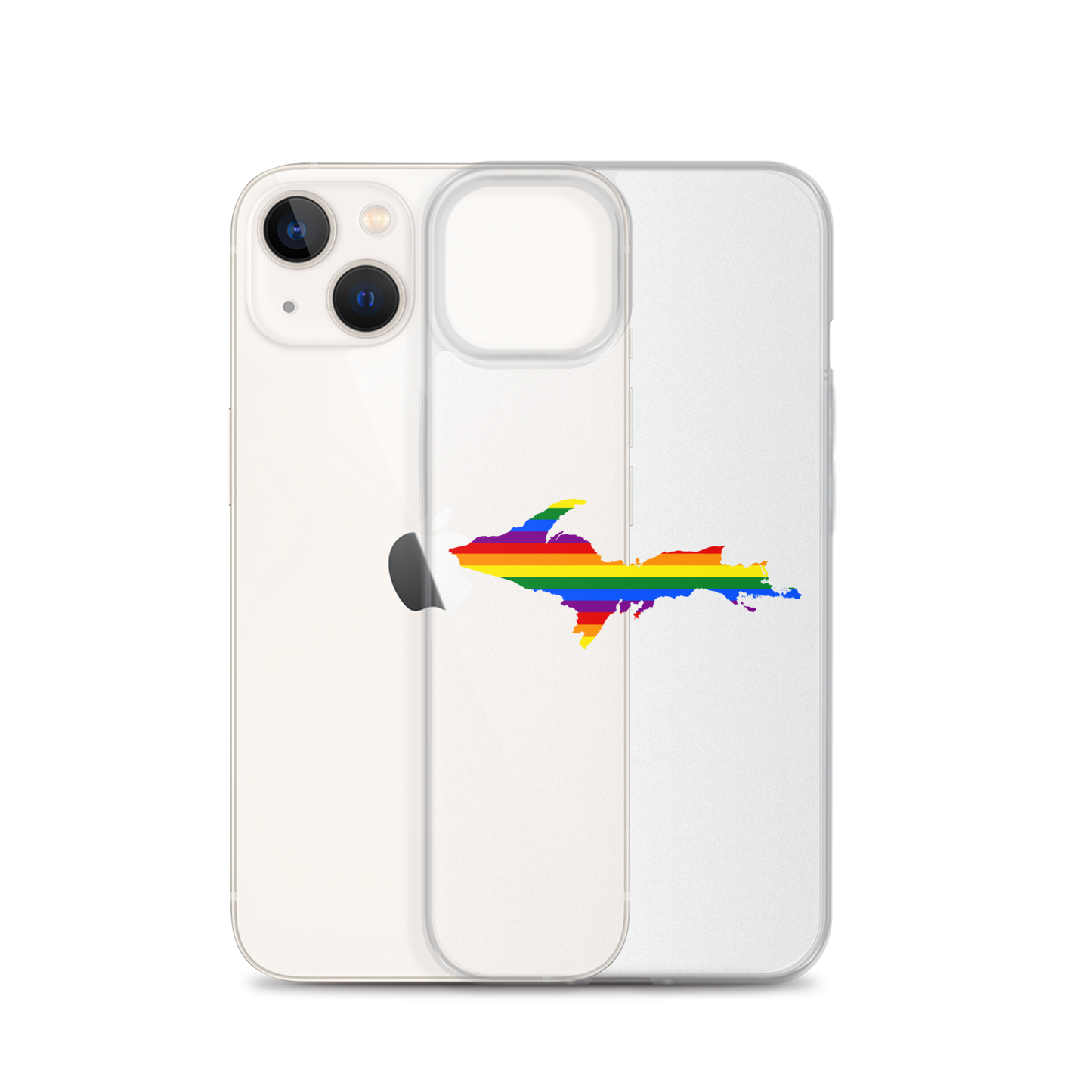 Michigan Upper Peninsula Clear iPhone Case (w/ UP Pride Flag Outline)