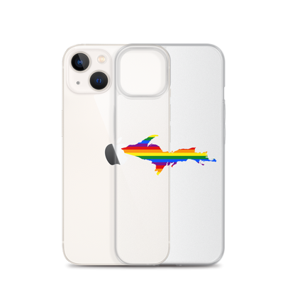 Michigan Upper Peninsula Clear iPhone Case (w/ UP Pride Flag Outline)