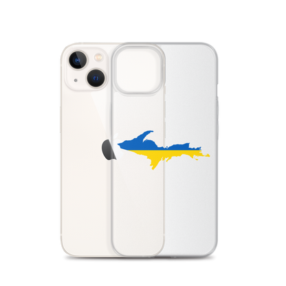 Michigan Upper Peninsula Clear iPhone Case (w/ UP Ukraine Flag Outline)