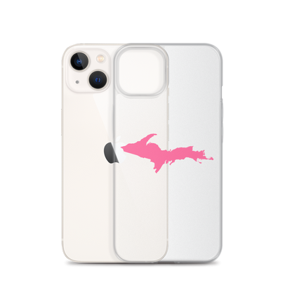 Michigan Upper Peninsula Clear iPhone Case (w/ Pink UP Outline)