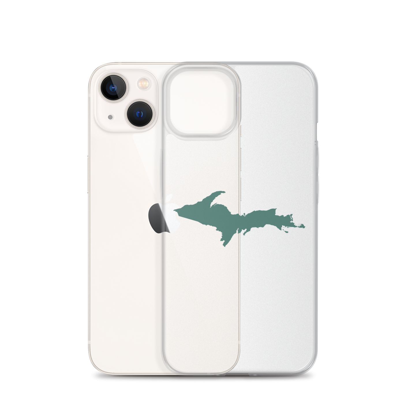 Michigan Upper Peninsula Clear iPhone Case (w/ Copper Green UP Outline)