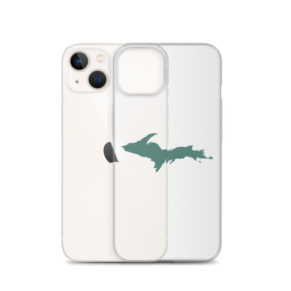 Michigan Upper Peninsula Clear iPhone Case (w/ Copper Green UP Outline)