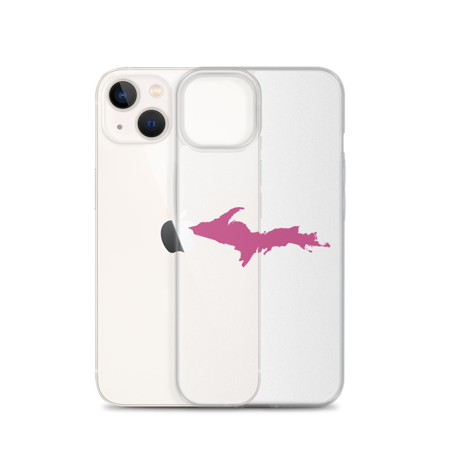 Michigan Upper Peninsula Clear iPhone Case (w/ Apple Blossom Pink UP Outline)