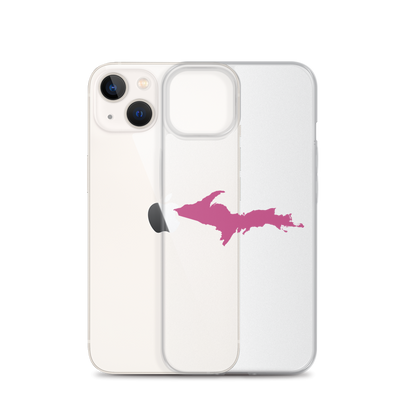 Michigan Upper Peninsula Clear iPhone Case (w/ Apple Blossom Pink UP Outline)