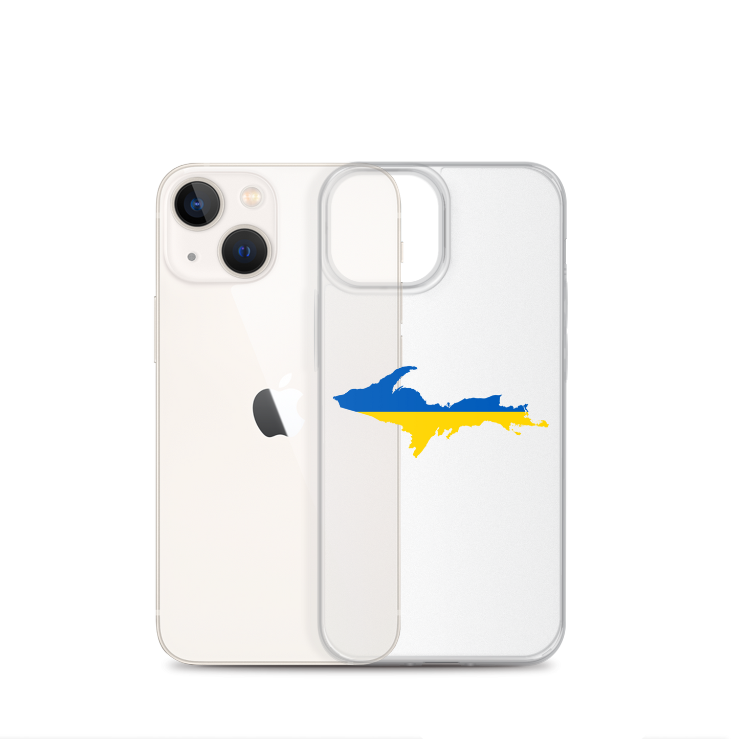 Michigan Upper Peninsula Clear iPhone Case (w/ UP Ukraine Flag Outline)