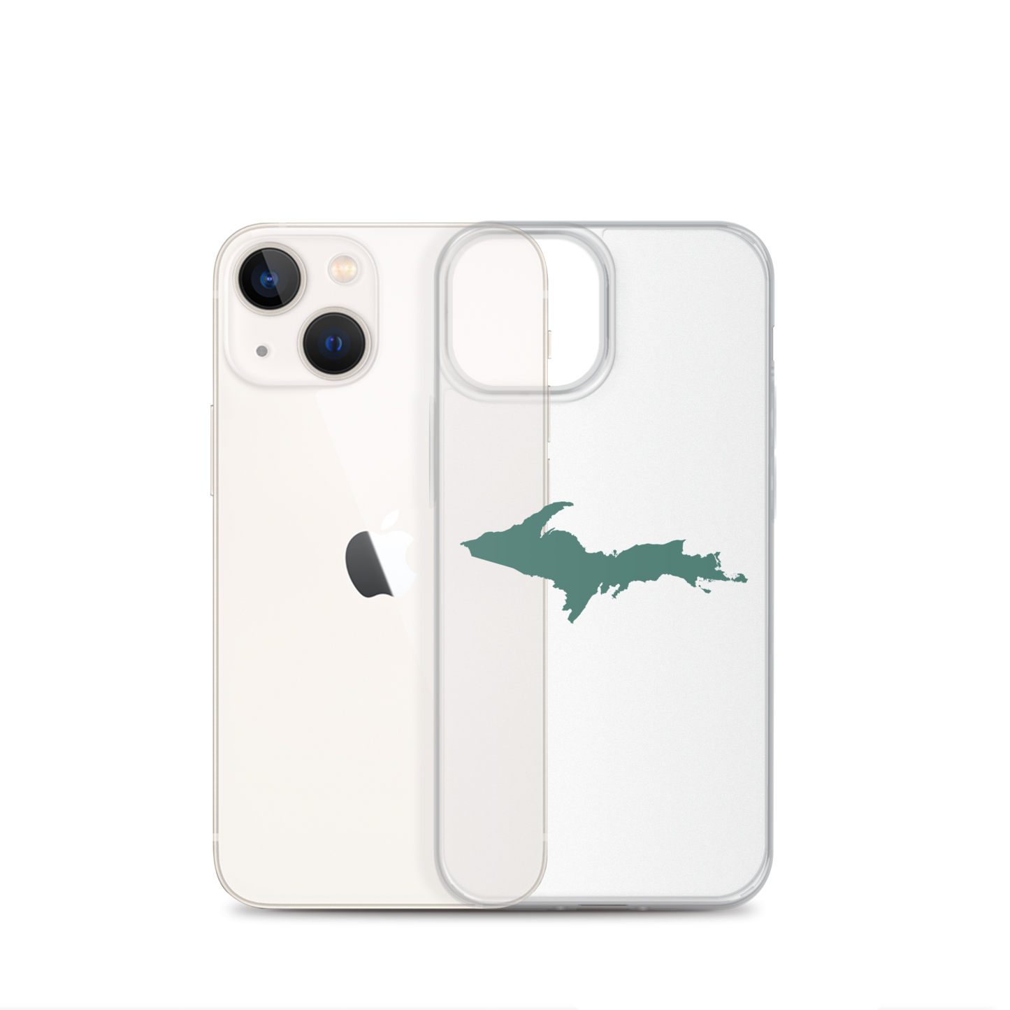 Michigan Upper Peninsula Clear iPhone Case (w/ Copper Green UP Outline)