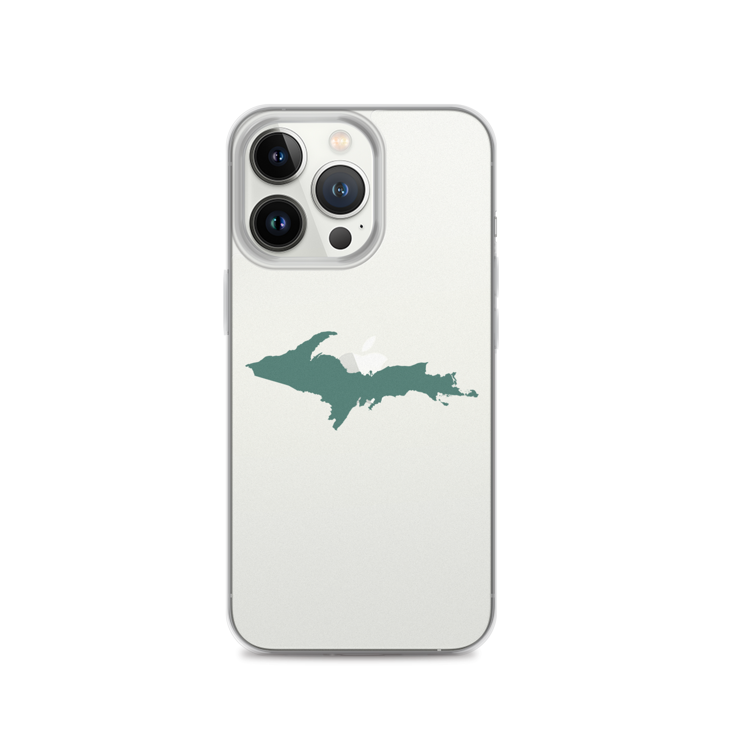 Michigan Upper Peninsula Clear iPhone Case (w/ Copper Green UP Outline)