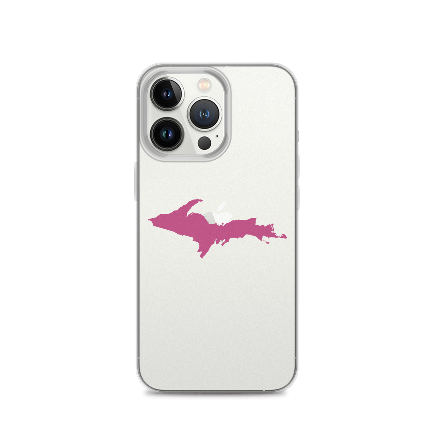 Michigan Upper Peninsula Clear iPhone Case (w/ Apple Blossom Pink UP Outline)