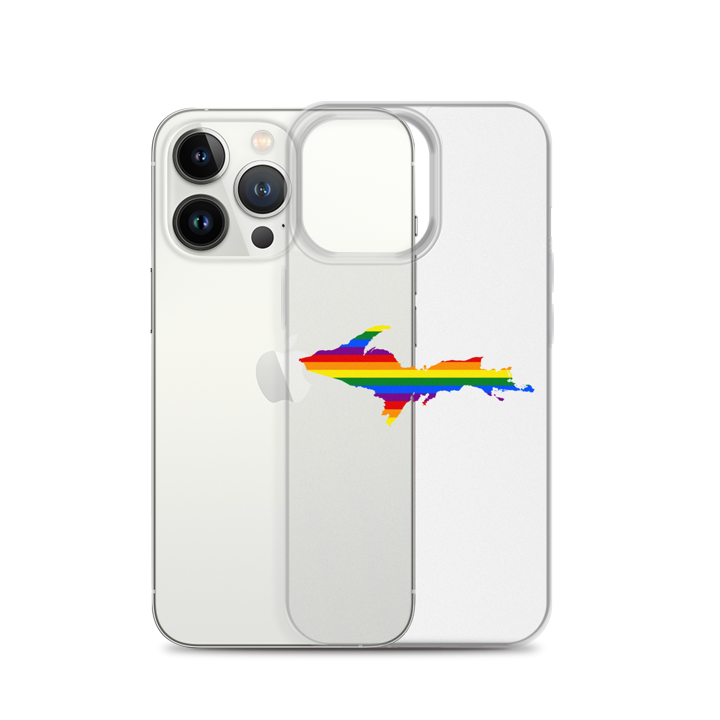 Michigan Upper Peninsula Clear iPhone Case (w/ UP Pride Flag Outline)