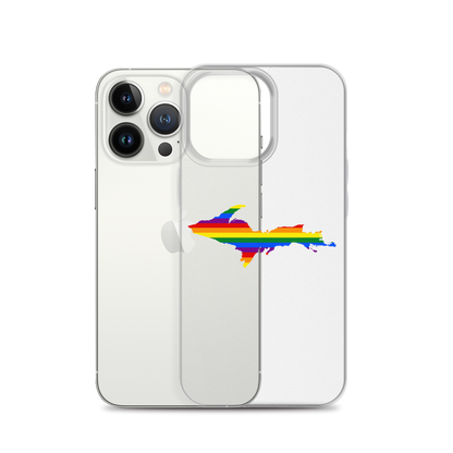 Michigan Upper Peninsula Clear iPhone Case (w/ UP Pride Flag Outline)