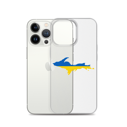 Michigan Upper Peninsula Clear iPhone Case (w/ UP Ukraine Flag Outline)