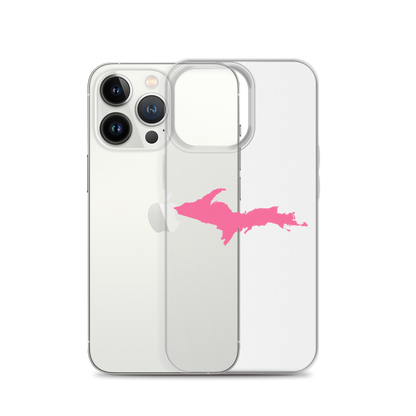 Michigan Upper Peninsula Clear iPhone Case (w/ Pink UP Outline)