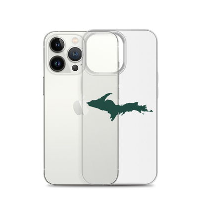 Michigan Upper Peninsula Clear iPhone Case (w/ Green UP Outline)