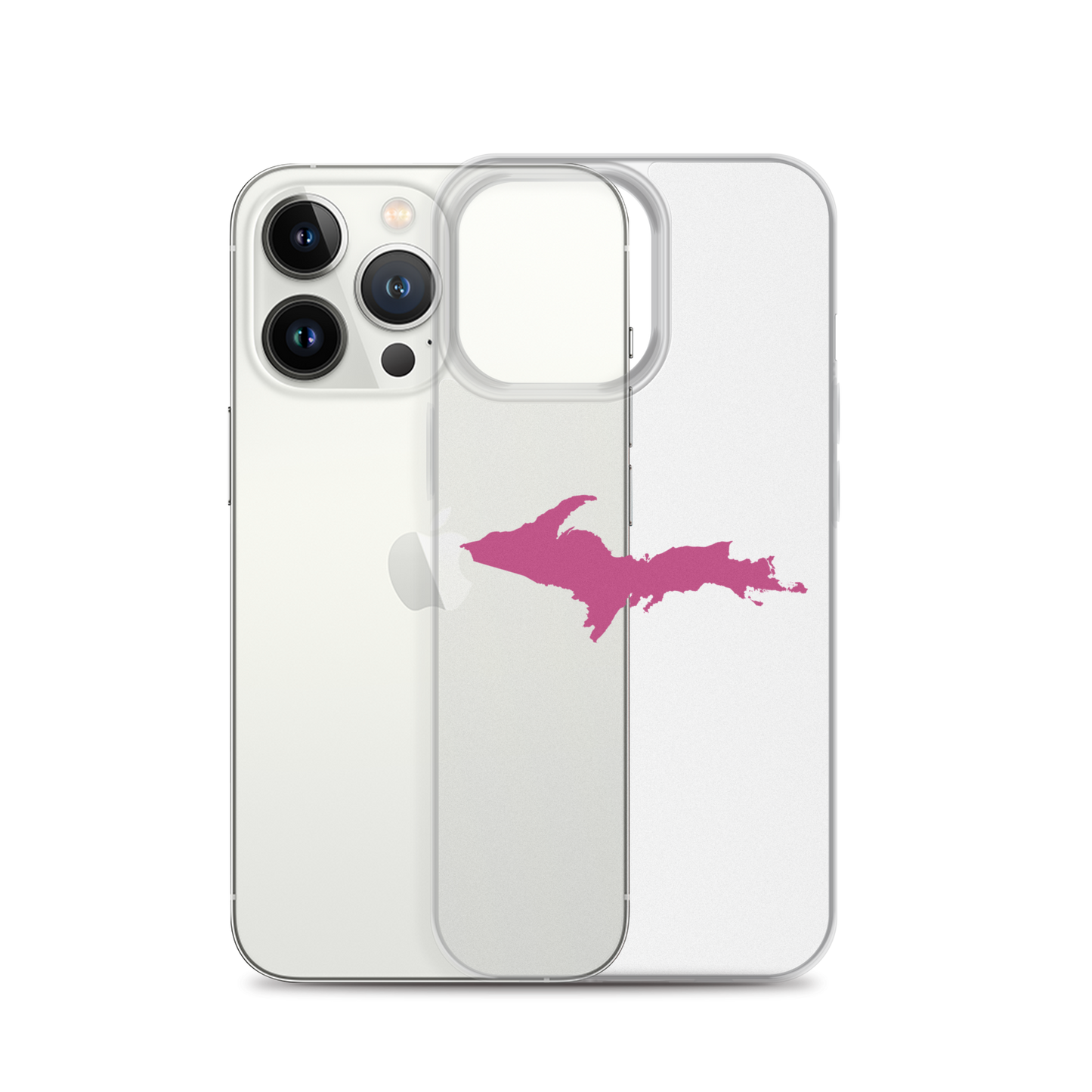 Michigan Upper Peninsula Clear iPhone Case (w/ Apple Blossom Pink UP Outline)