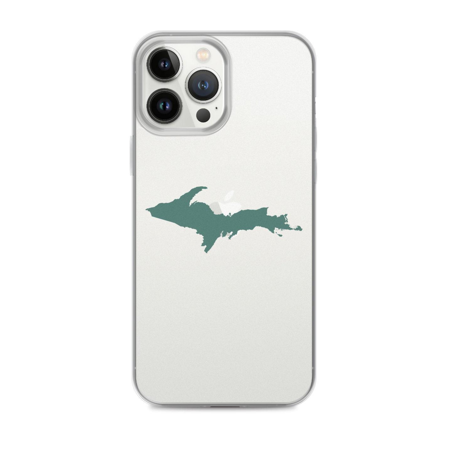 Michigan Upper Peninsula Clear iPhone Case (w/ Copper Green UP Outline)