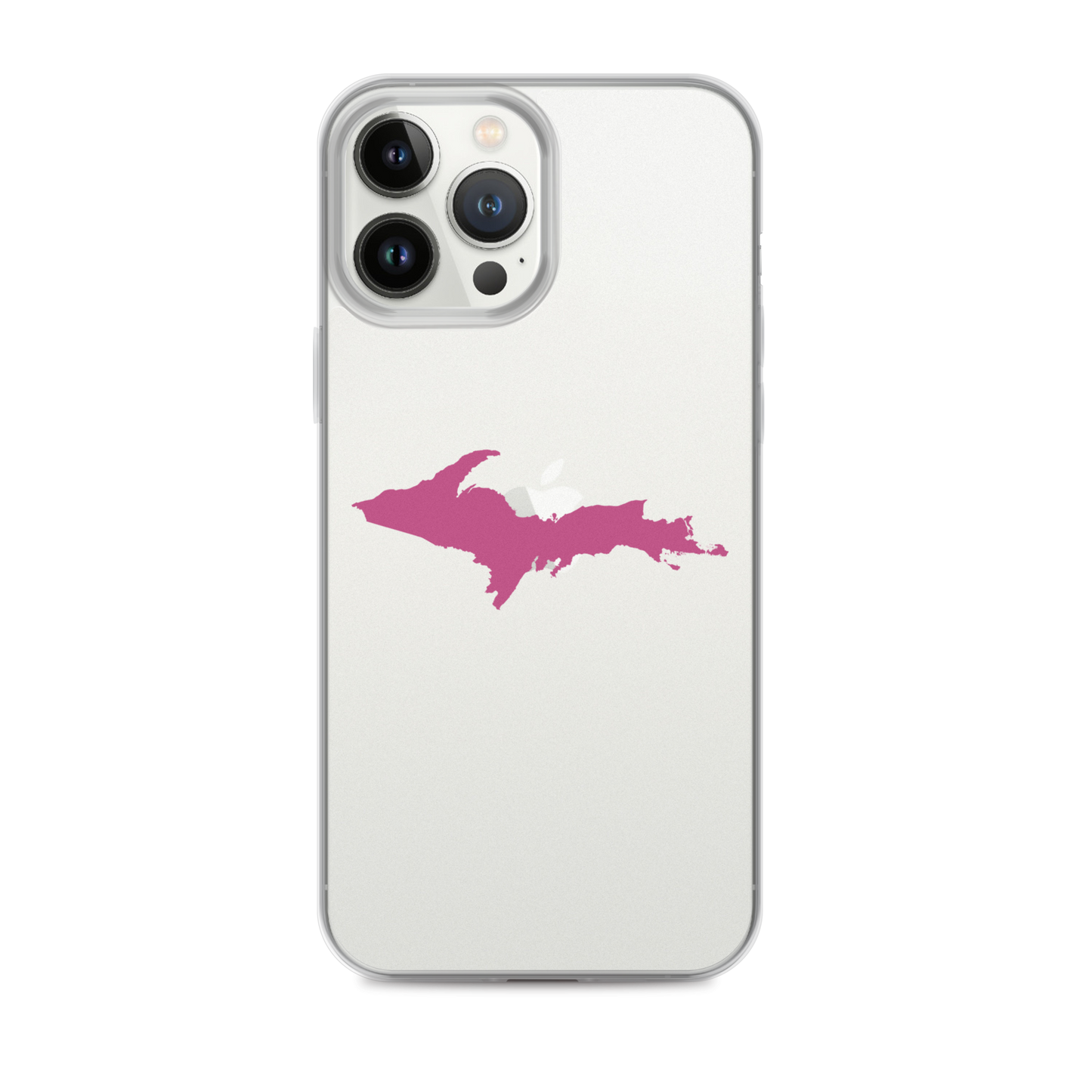 Michigan Upper Peninsula Clear iPhone Case (w/ Apple Blossom Pink UP Outline)