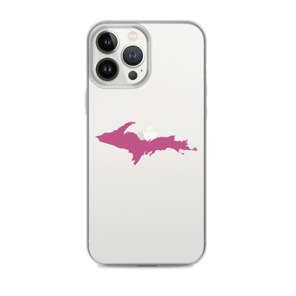 Michigan Upper Peninsula Clear iPhone Case (w/ Apple Blossom Pink UP Outline)